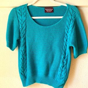 Vintage blue Mademoiselle Knitwear short sleeve knit sweater